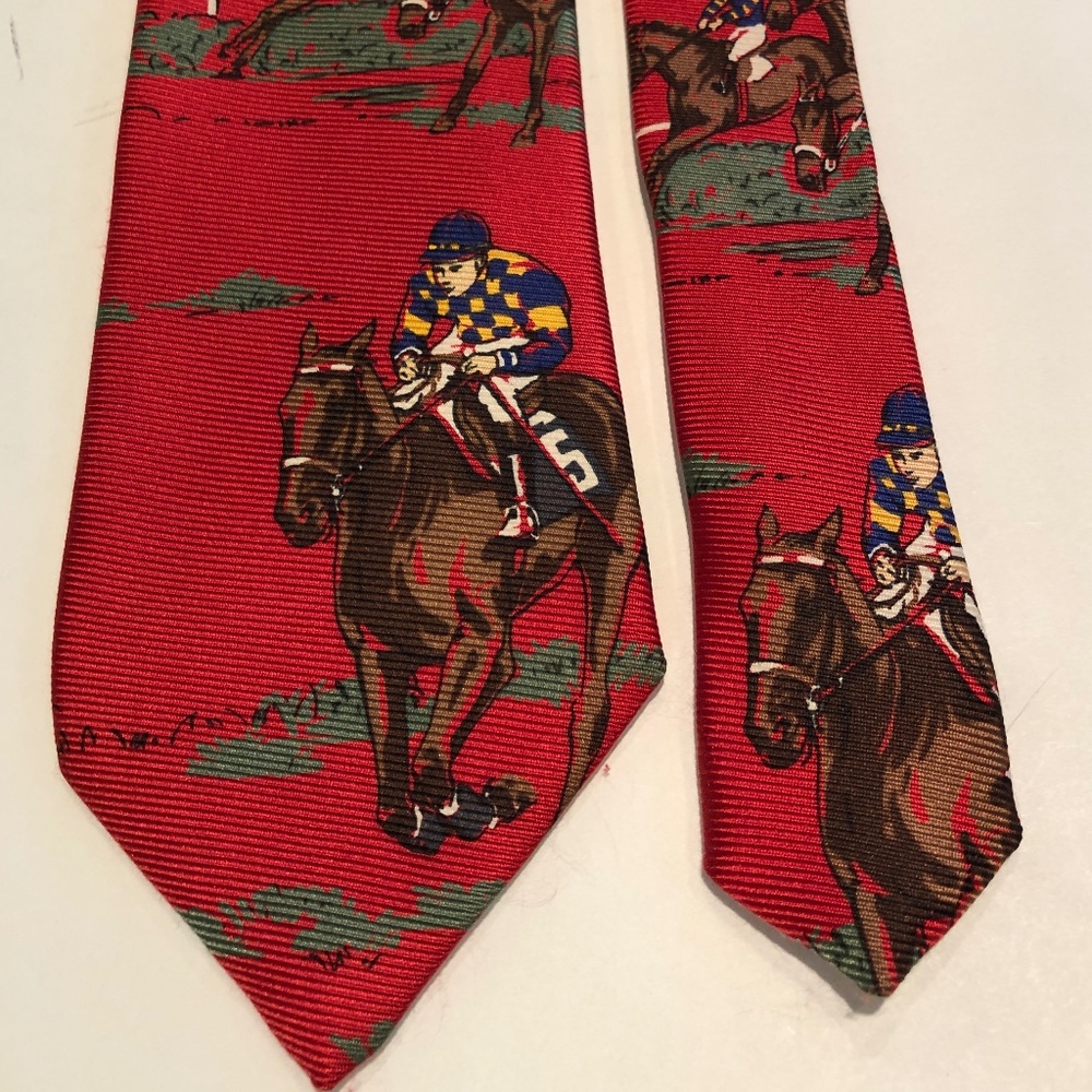 Bright Red Silk Tie – Ralph Lauren Jockeys Jumping at the Steeplechase